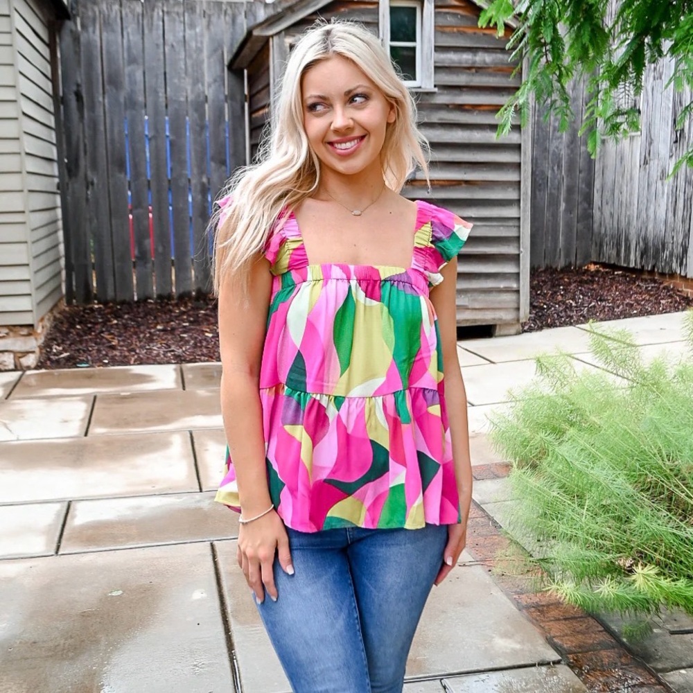 Flowy Ruffle Sleeveless Colorful Baby Doll Top